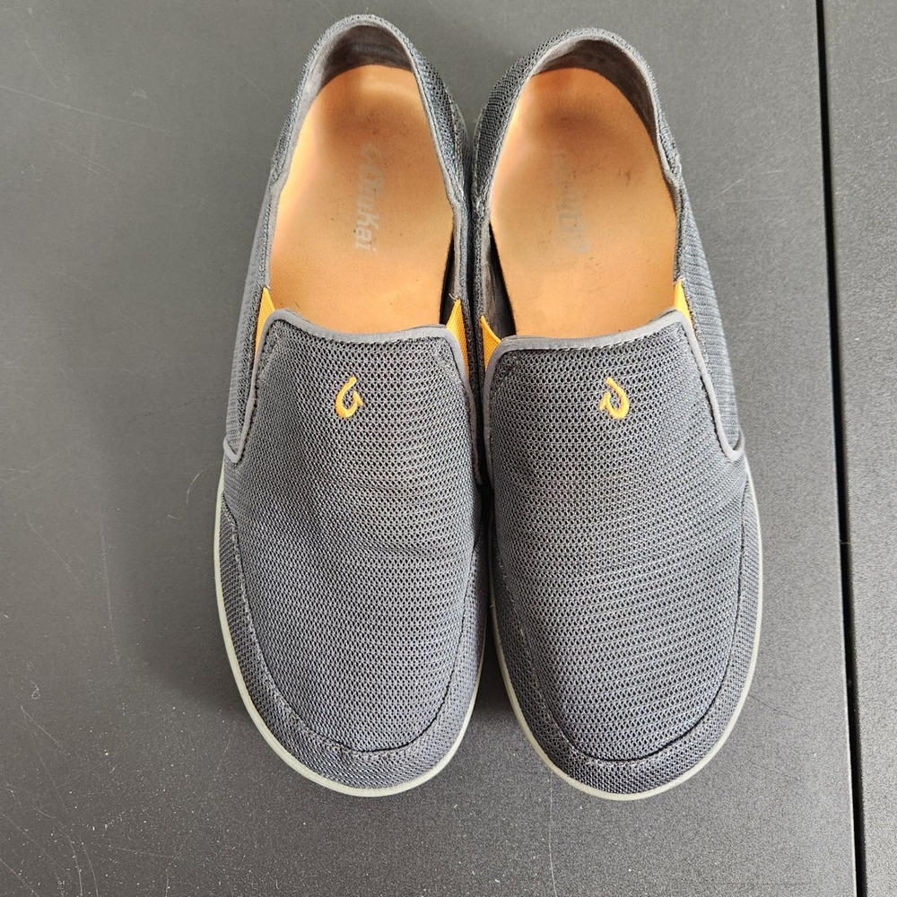 OluKai Nohea Mesh Grey Orange Slip On Shoes Mens 10.5 Coastal Beachy 10188-4242